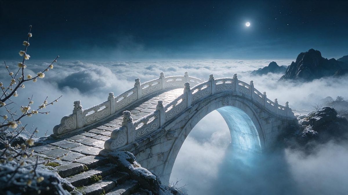 The original location reference: a white-stone arch bridge above moonlit clouds, without characters.