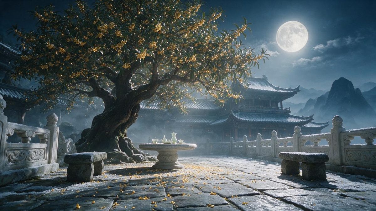 千年桂树下，桂花落了一地